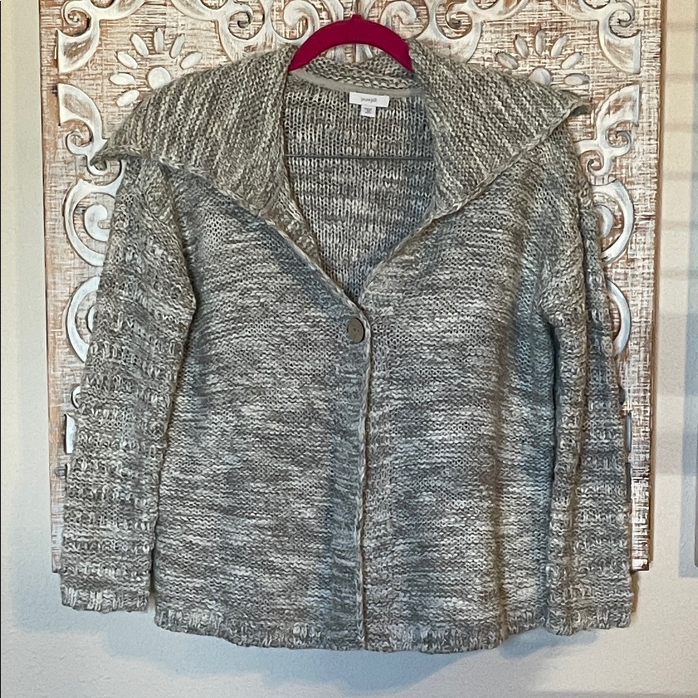 Cozy wool/alpaca blend Open-Collar Knit Cardigan in Heather Gray